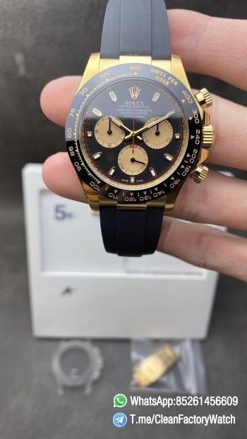Clean Factory Watch Daytona 116518 Best Edition Paul Newman Black Dial Yellow Gold Sub Dial Black Oysterflex Rubber Strap SA4130