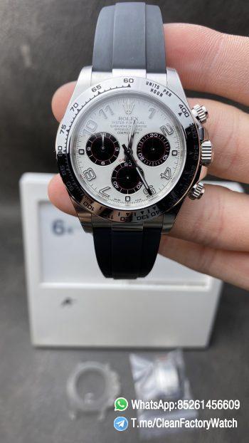 Clean Factory Watch CF Panda Daytona 116509 Best Edition White Dial Nember Markers on 904L Steel Case Black Rubber Strap SA4130