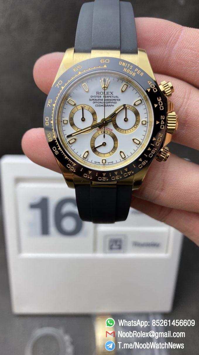 Clean Factory Watches Rolex Daytona 116518 Plated 18K Yellow Gold Case White Dial Oysterflex Rubber Strap SA4130 Movement