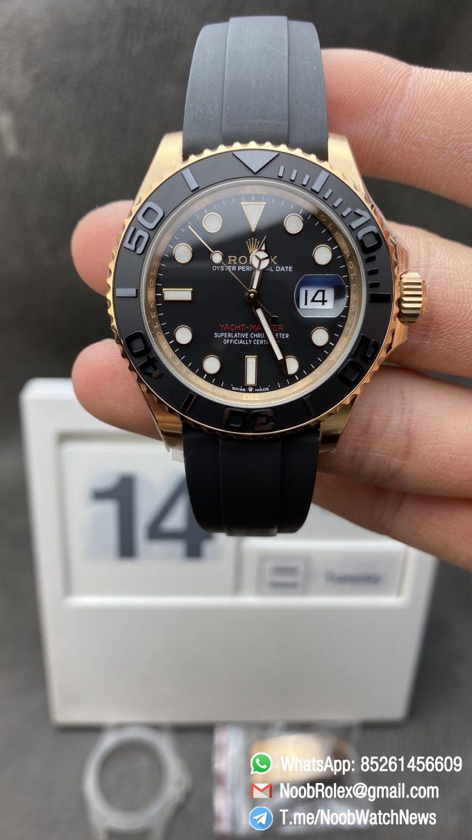 Clean Factory Watch Rolex Yacht Master 126655 Rose Gold Case Black Dial 3D Ceramic Bezel on Oysterflex Strap VR3235