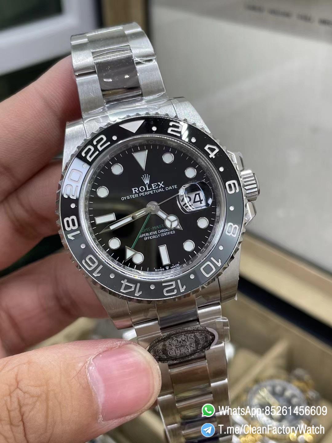 Clean Factory GMT Master II 126710GRNR Black Gray Ceramic Bezel 904L Oystersteel Oyster Strap DD3285 Movement 01