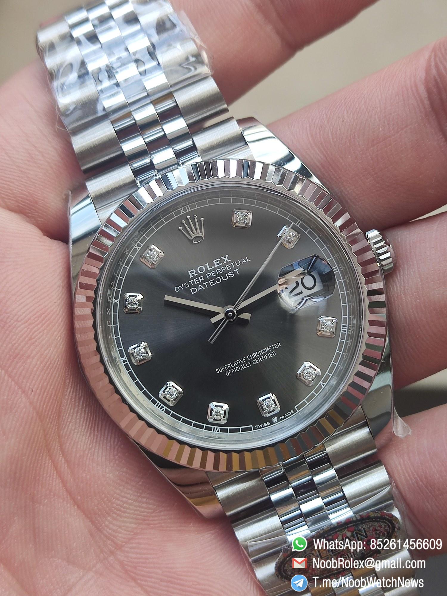 Clean Factory Watch CF DateJust 41mm 126334 904L Steel Grey Dial with Diamonds Markers on Jubilee Bracelet VR3235 Movement 03