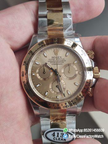 Clean Factory Watch Rolex Daytona 116503 Yellow Gold Steel Two Tone Braclet Champagne Dial Stick Markers 01