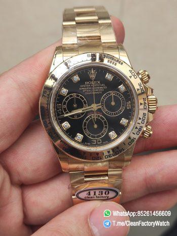 Clena Factory Rolex Daytona 116508 Yellow Gold Case Bracelet DD4130 Movement Black Dial Diamond Markers 01