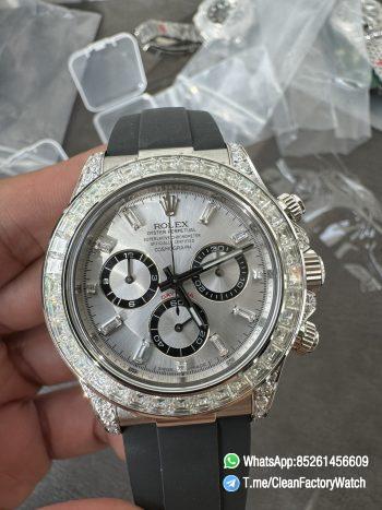 Clean Factory Rolex Daytona 126539TBR Diamonds Bezel Silver Dial with Diamonds Markers ShangHai 4131 Caliber 04