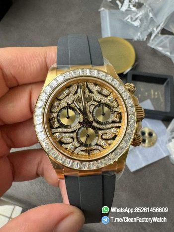 Clean Factory Rolex Daytona Eye Of The Tiger 116588TBR Wrapped 18K Yellow Gold Diamonds Dial Bezel DD4130 Movement 000