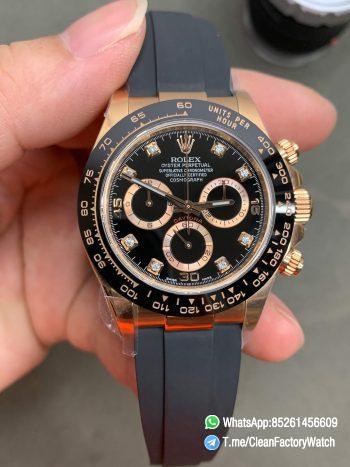 CF Daytona 116515 Rose Gold Case Black Dial with Diamonds Markers on Oysterflex Strap DanDong 4130 Movement 00