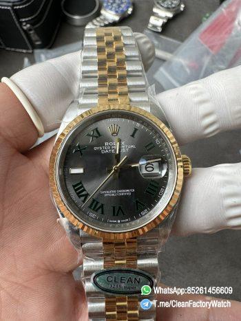 Clean Factory Rolex Datejust Wimbledon 36mm 126233 Grey Dial with Roma Markers Two Tone Yellow Gold Oystersteel Bracelet 03