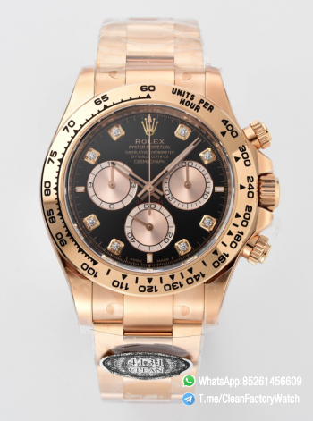 Clean Factory Daytona 126505 Rose Gold Case Bracelet Bright Black and Sundust Set with Diamonds Dial SH4131 Movement 00