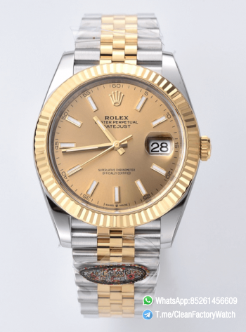 Clean Factory Datejust 126333 41mm 904L Steel Case Yellow Gold Dial with Stick Markers Yellow Gold Bezel 3235 Movement Two Tone Jubilee Bracelet 00