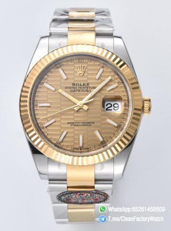 Clean Factory Datejust 126333 41mm Yellow Gold Fluted Textured Dial Yellow Gold Bezel 3235 Movement Two Tone Oyster Bracelet 00