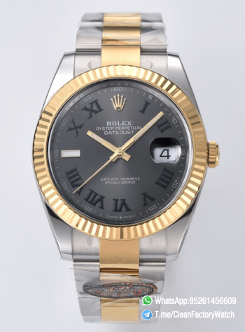 Clean Factory Datejust Wimbledon 126333 41mm Gray Dial with Green Roma Markers Yellow Gold Bezel 3235 Caliber Two Tone Oyster Bracelet 00