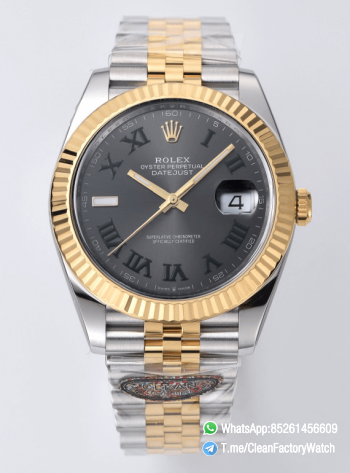 Clean Factory Datejust Wimbledon 126333 41mm Gray Dial with Green Roma Markers Yellow Gold Bezel 3235 Movement Two Tone Jubilee Bracelet 00