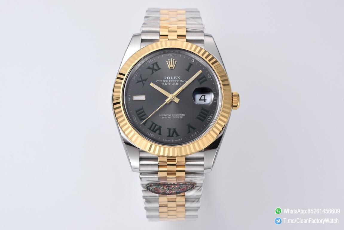 Clean Factory Datejust Wimbledon 126333 41mm Gray Dial with Green Roma Markers Yellow Gold Bezel 3235 Movement Two Tone Jubilee Bracelet 01