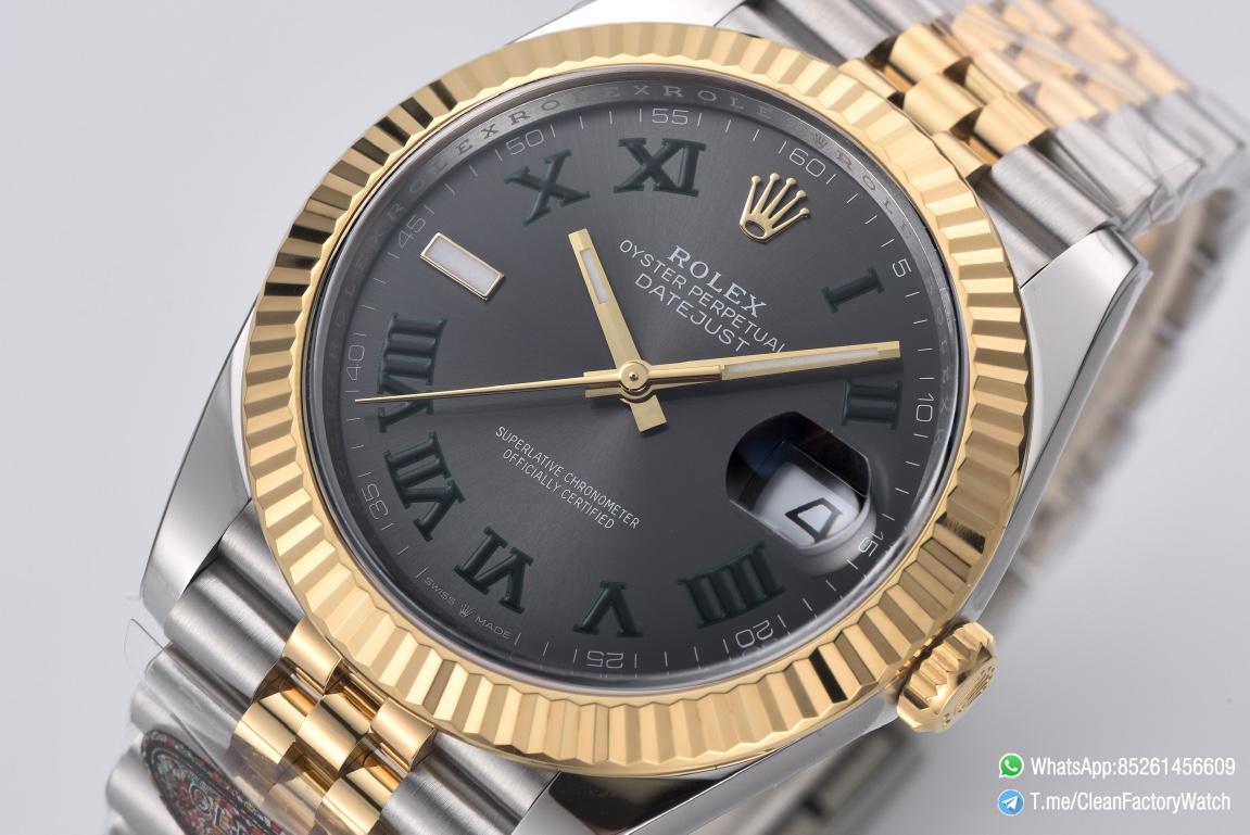 Clean Factory Datejust Wimbledon 126333 41mm Gray Dial with Green Roma Markers Yellow Gold Bezel 3235 Movement Two Tone Jubilee Bracelet 02