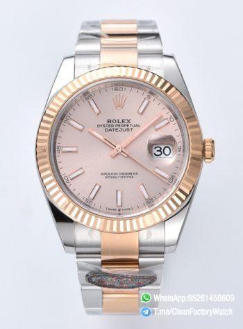 Clean Datejust 126331 41mm Rose Gold Sundust Dial with Stick Markers Rose Gold Bezel 904L Steel Case 3235 Movement Two Tone Oyster Bracelet 00