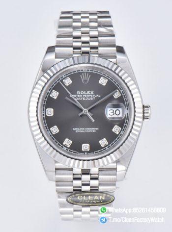 Clean Factory Datejust 36mm Gray Dial with Diamond Hour Markers 904L Steel Case Jubilee Bracelet SuperClone 3235 Movement 00