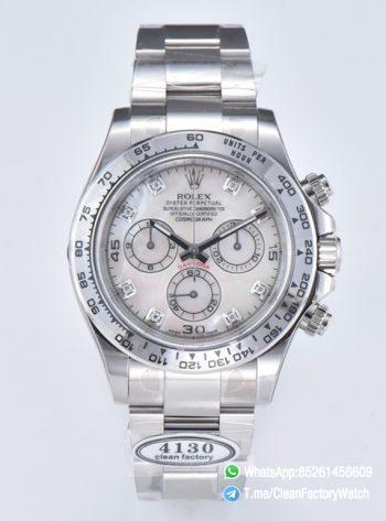 Clean Factory Daytona 116509 White Mother of Pearl Dial Diamond Hour Markers Oystersteel Case Bracelet DD4130 Movement 00