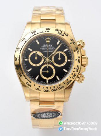 Clean Factory Daytona 126508 Black Dial with Gold Counter Ring Luminous Hour Markers 18K Yellow Gold Plated Band 4131 Movement 00