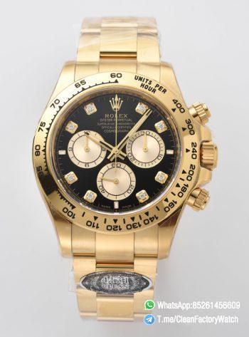 Clean Factory Daytona 126508 Black Dial with Yellow Gold Counter Dial Diamonds Hour Markers 18K Yellow Gold Plated Band 4131 Movement 00