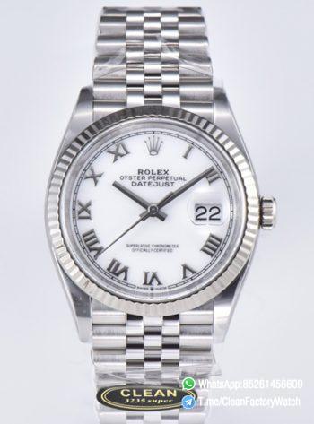 Clean Factory Rolex Datejust 36 White Dial with Roma Hour Markers ShangHai 3235 Movement Jubilee Bracelet 00