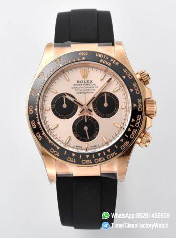 Clean Factory Rolex Daytona M26515LN 0006 Rose Gold Case Sundust and Black Dial Black Ceramic Scale Bezel Oysterflex Strap 4131 Movement 00