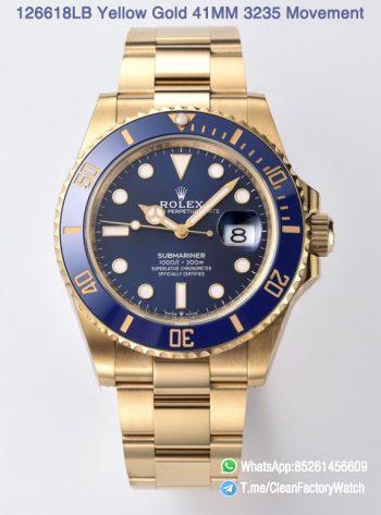Clean Factory Rolex Submariner 126618LB 41mm Blue Dial Ceramic Bezel Full Yellow Gold Plated Case Oyster Bracelet SH3235 Movement 000