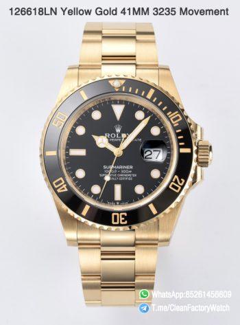 Clean Factory Rolex Submariner 126618LN 41mm Black Dial Ceramic Bezel Full Yellow Gold Plated Case Oyster Bracelet SH3235 Movement 0000