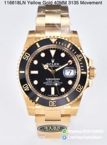Clean Factory Submariner 116618LN 40mm Black Dial Ceramic Bezel Full Yellow Gold Case 00
