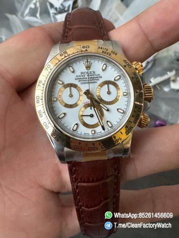 Clean Factory Watch Daytoan 116503 White Dial Yellow Gold Bezel 904L Steel Case Alligator Strap DD4130 Movement 000