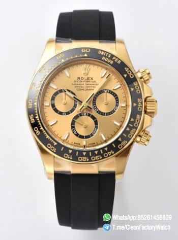 Clean Factory Watch Rolex Daytona 126518 Yellow Gold Case Golden Dial and Black Counter Rings Oysterflex Strap 4131 Movement 00