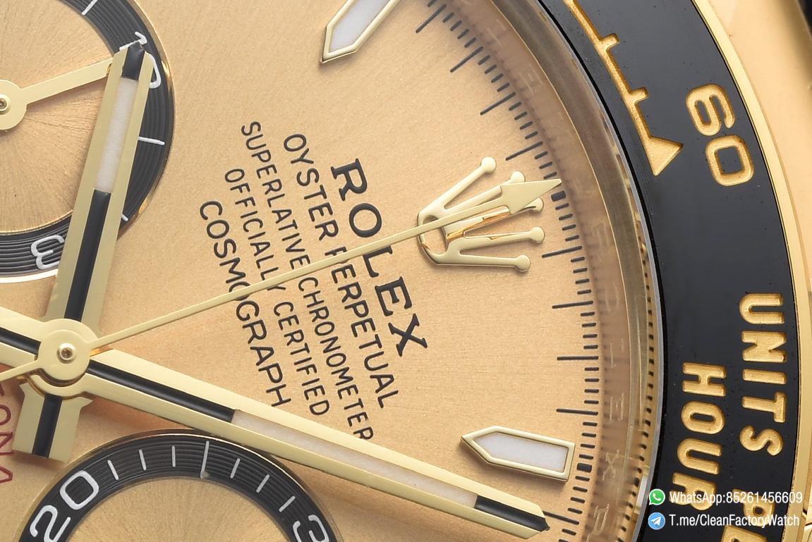 Clean Factory Watch Rolex Daytona 126518 Yellow Gold Case Golden Dial and Black Counter Rings Oysterflex Strap 4131 Movement 05