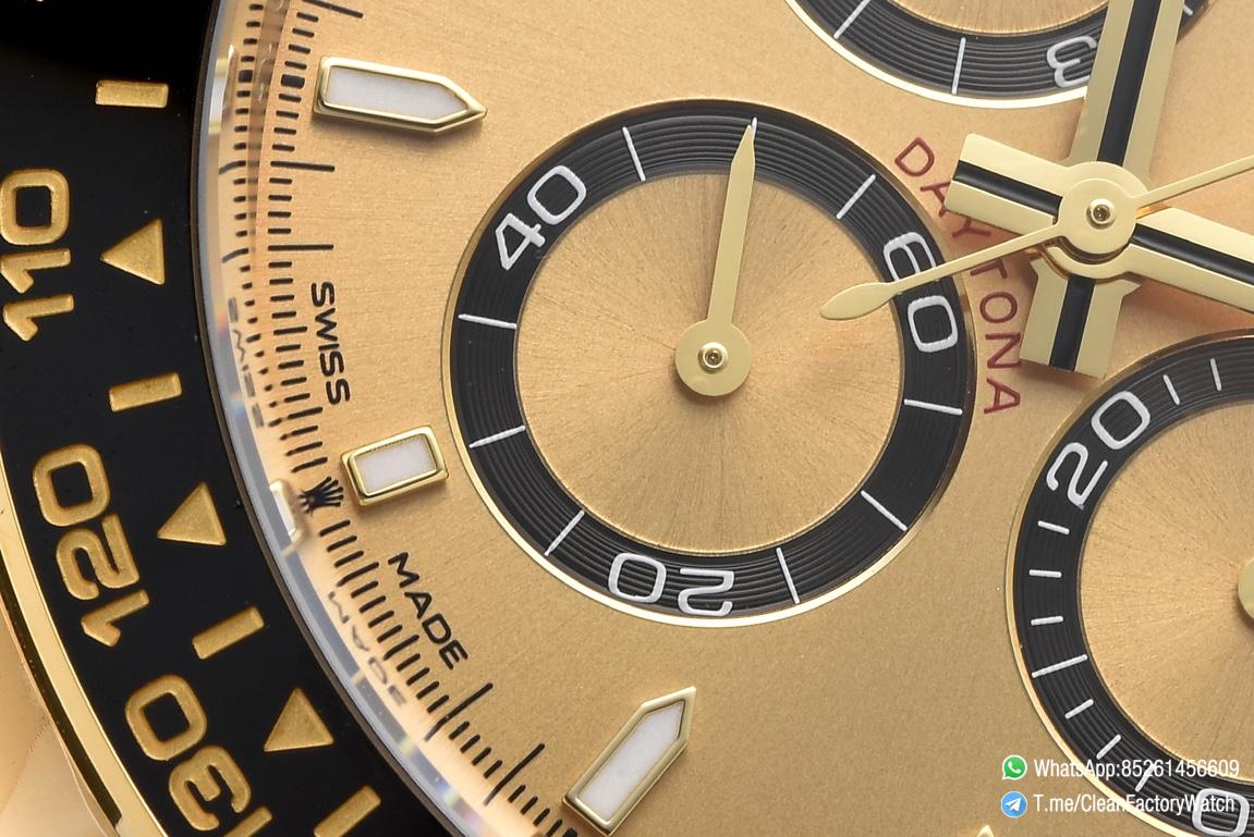 Clean Factory Watch Rolex Daytona 126518 Yellow Gold Case Golden Dial and Black Counter Rings Oysterflex Strap 4131 Movement 06