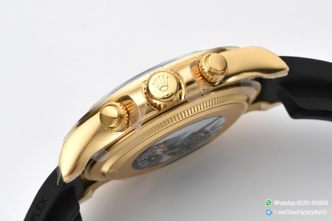 Clean Factory Watch Rolex Daytona 126518 Yellow Gold Case Golden Dial and Black Counter Rings Oysterflex Strap 4131 Movement 07