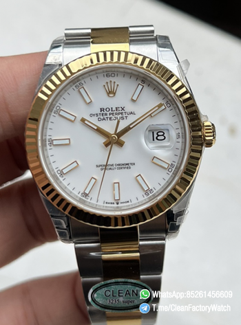 Clean Factory Watch Rolex Datejust 41mm 126333 White Dial Yellow Gold and Oystersteel Bracelet SH3235 Movement 000 1