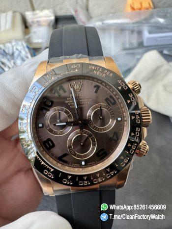 Clean Factory Rolex Daytona 116515LN Rose Gold Case Chocolate Dial with Black Number Markers Black Ceramic Bezel DD4130 Oysterflex Strap 09