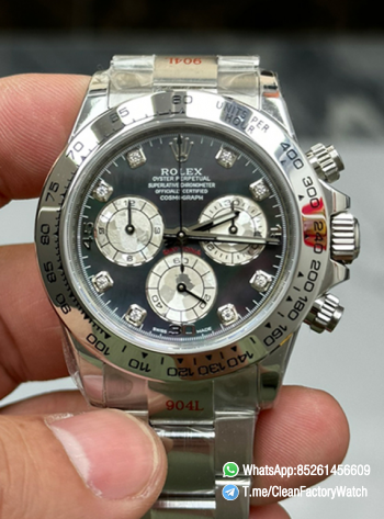 Clean Factory Watch Daytona 116509 Black Mother of Pearl Dial Diamond Hors Markers SuperClone 4130 Movement 00000
