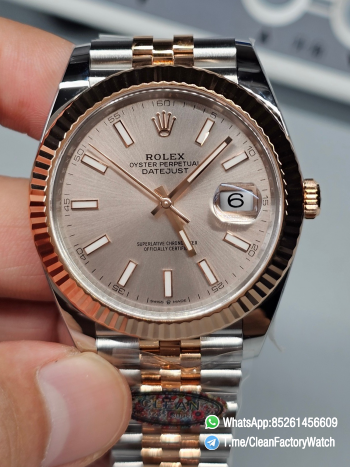 Clean Factory Watch Rolex Datejust 41 126331 Pink Dial Rose Gold Fluted Bezel Rose Gold and Oystersteel Two Tone Jubilee Bracelet SH3235 Movement 00
