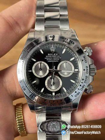 Clean Factory Watches Daytona 126509 Black Dial Luminous Hour Markers Silver Chrono Sub Dial 904L Steel Case Oyster Bracelet SH4131 Movement 01