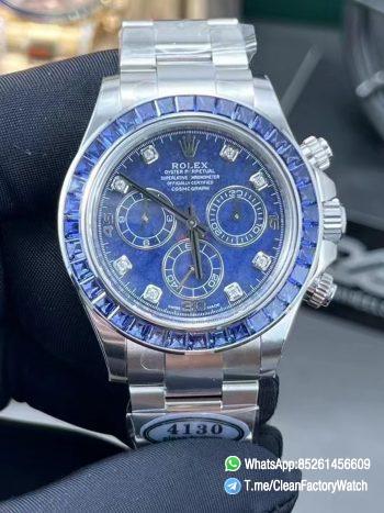 Premium Custom Daytona 116519 Blue Sodalite Dial Diamonds Bezel and Indexes Based on Clean Factory Daytona DD4130 Movement Oyster Bracelet 00