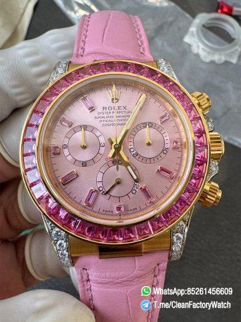 Super Clone Custom Lady Daytona 126538TRO Wrapped 18K Yellow Gold Case Pink Dial wtih Diamond Indexes Pink Diamonds Bezel Pink Leather Strap 4131 Movement 00