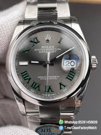 Clean Factory Watch Datejust 36 Wimbledon Ref 126200 Gray Dail with Roma Hour Markers Smooth Bezel DanDong 3235 Movement 72 Hours PW 00
