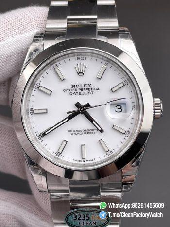 Clean Factory Watch Datejust 41 Ref.126300 White Dial Smooth Bezel 904L Steel Material Oyster Bracelet DanDong 3235 Movement 72 Hours PW 00