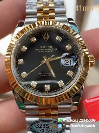 Clean Factory Watch Datejust 41mm Ref 126333 Oystersteel and Yellow Gold Black Dial with Diamonds Indexes DanDong 3235 Movement 00