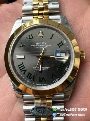 Clean Factory DateJust 41 126303 Wimbledon Slate Dial with Roma Indexes Yellow Gold Smooth Bezel Two Tone Jubilee Bracelet DD 3235 Movement 00