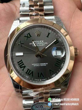 Clean Factory DateJust 41 126331 Wimbledon Slate Dial with Roma Indexes Rose Gold Smooth Bezel Two Tone Jubilee Bracelet DD 3235 Movement 000