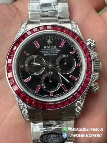 Clean Factory Watch Rolex Ruby Daytona 126599TRU Black Dial Baguette Ruby Bezel TRU Daytona Gem Set DanDong 4131 Movement 000